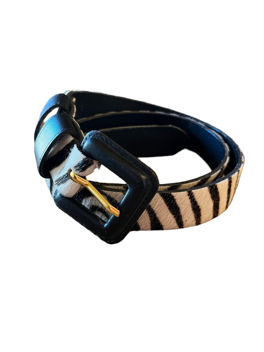 VTG Mondi Zebra Print Calf Hair Leather Belt Black Buckle Size 42 84